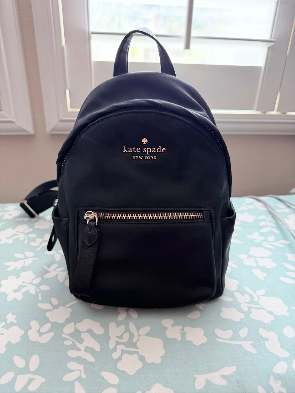 Kate Spade Black Nylon Mini Backpack with Gold Accents